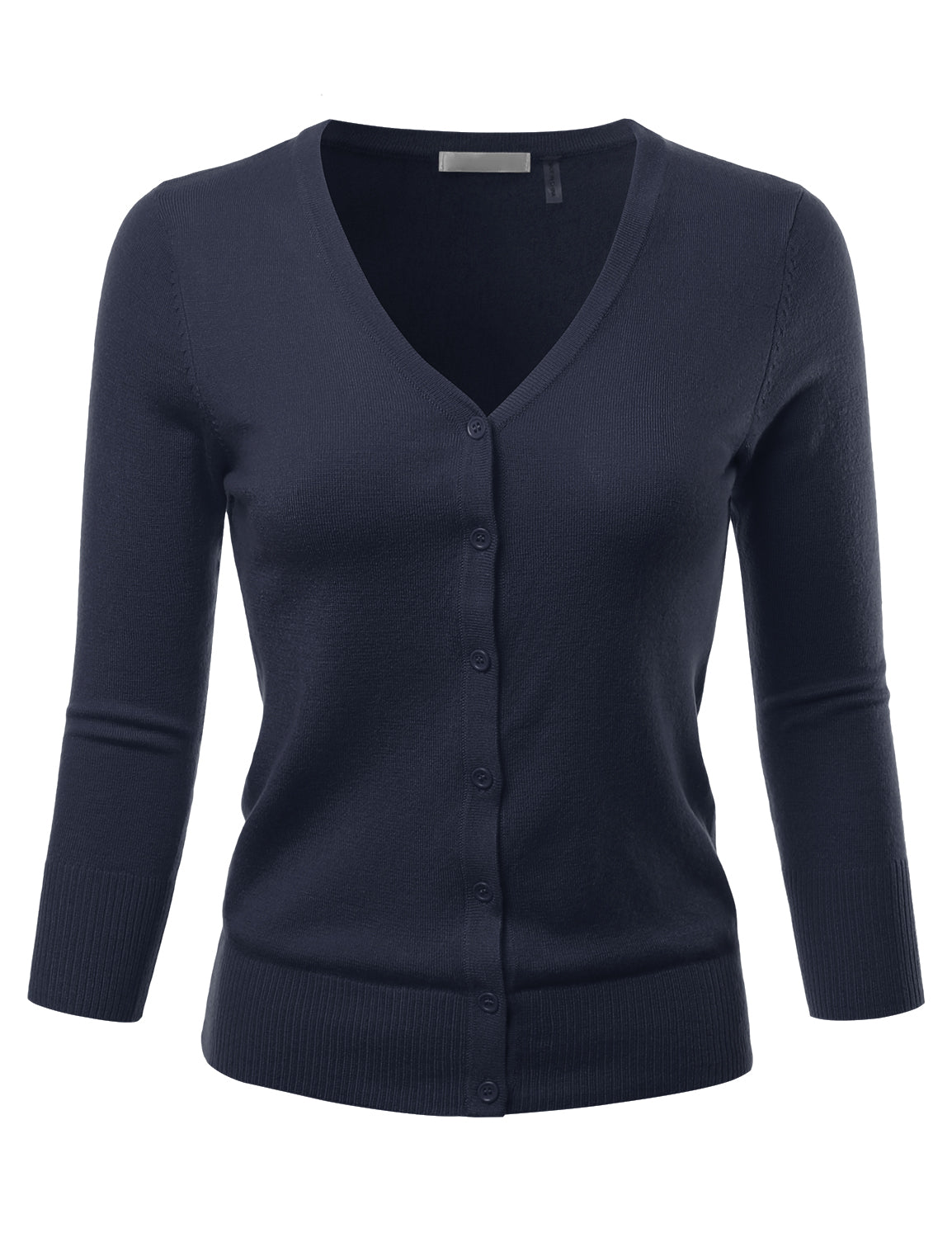 Women's 3/4 Sleeve V-Neck Button Down Stretch Knit Cardigan Sweater (S-3X)