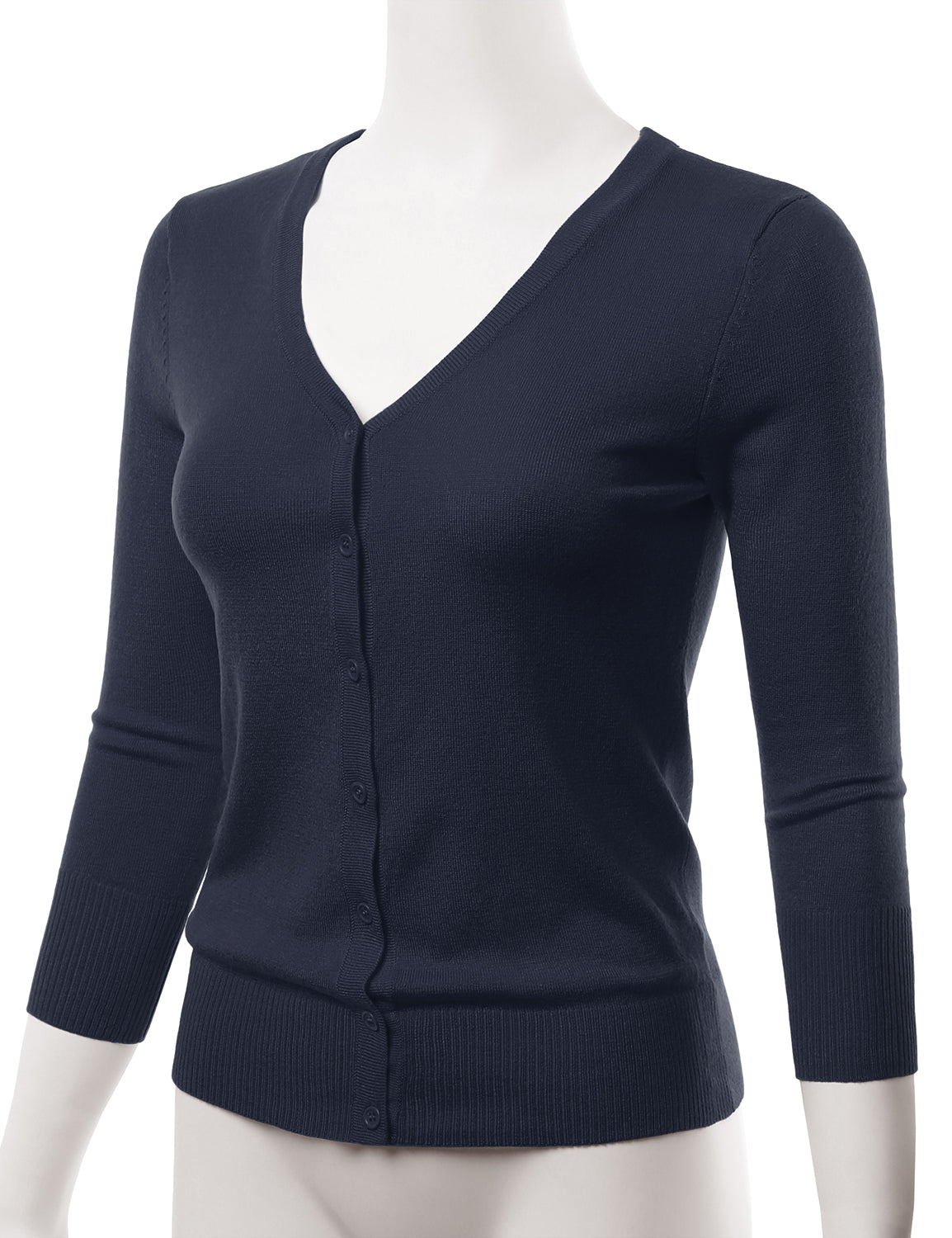 Women's 3/4 Sleeve V-Neck Button Down Stretch Knit Cardigan Sweater (S-3X)