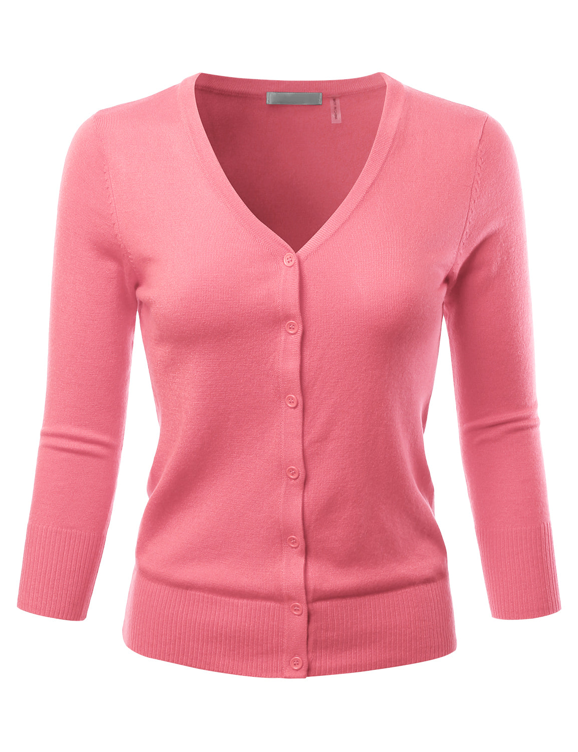 Women's 3/4 Sleeve V-Neck Button Down Stretch Knit Cardigan Sweater (S-3X)