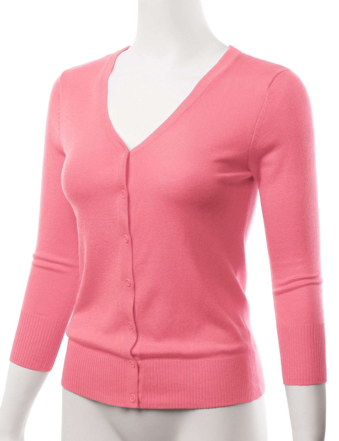 Women's 3/4 Sleeve V-Neck Button Down Stretch Knit Cardigan Sweater (S-3X)