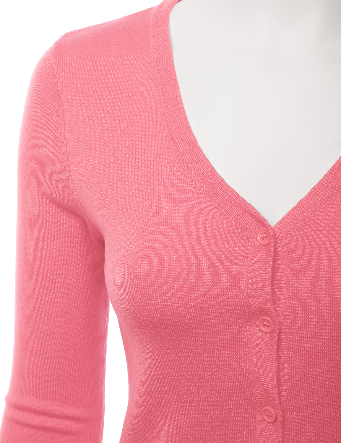 Women's 3/4 Sleeve V-Neck Button Down Stretch Knit Cardigan Sweater (S-3X)