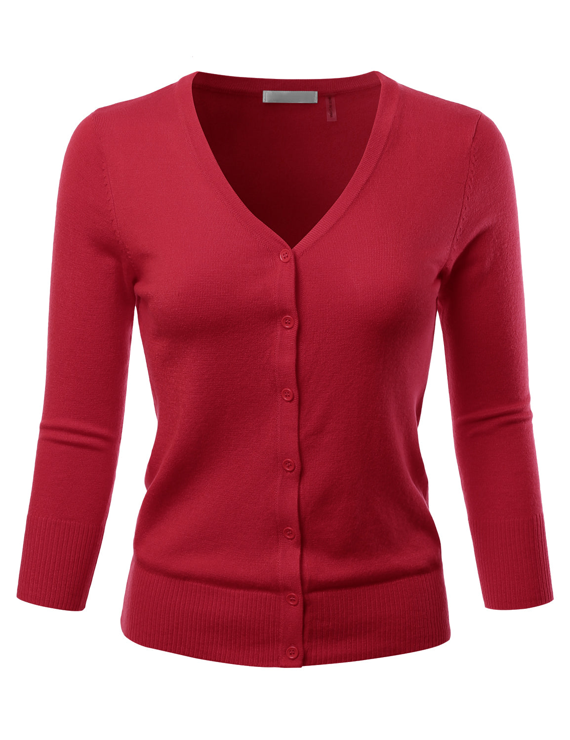 Women's 3/4 Sleeve V-Neck Button Down Stretch Knit Cardigan Sweater (S-3X)