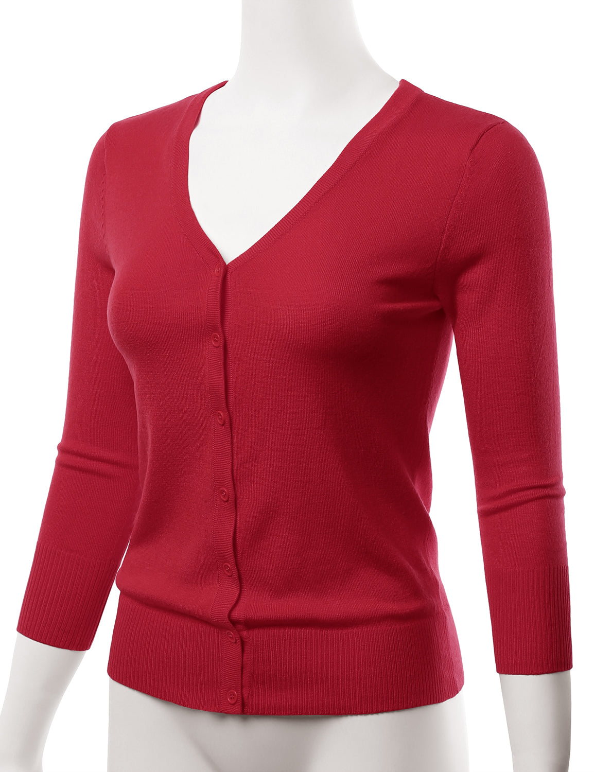 Women's 3/4 Sleeve V-Neck Button Down Stretch Knit Cardigan Sweater (S-3X)
