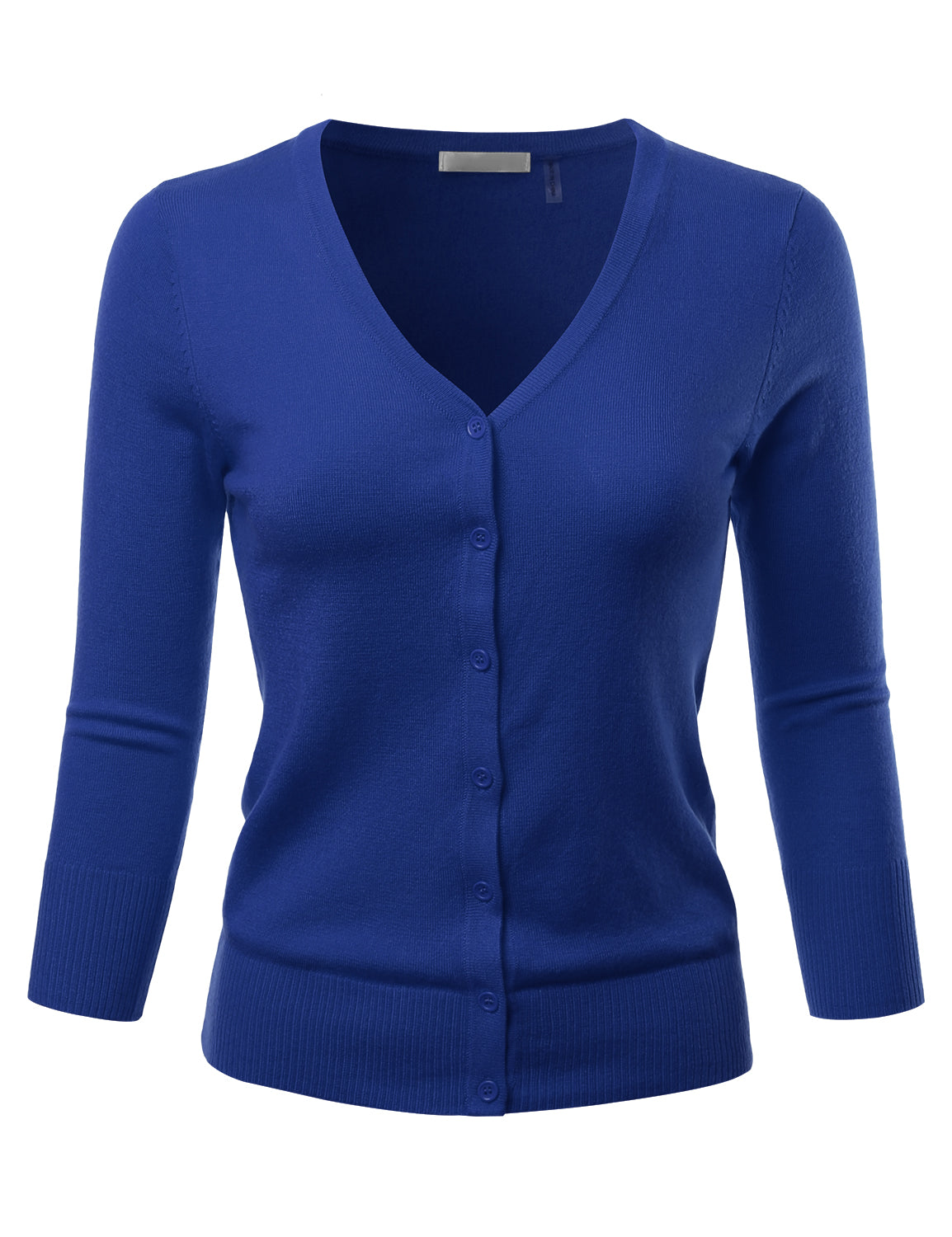 Women's 3/4 Sleeve V-Neck Button Down Stretch Knit Cardigan Sweater (S-3X)