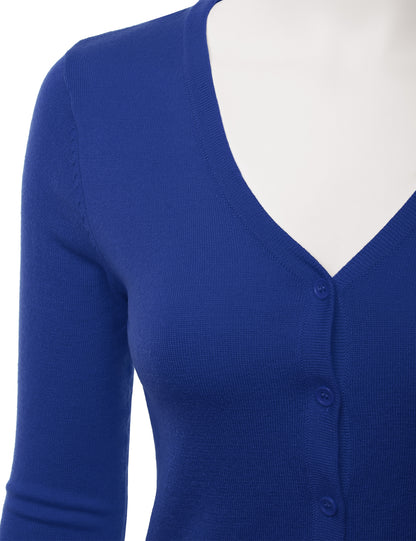 Women's 3/4 Sleeve V-Neck Button Down Stretch Knit Cardigan Sweater (S-3X)
