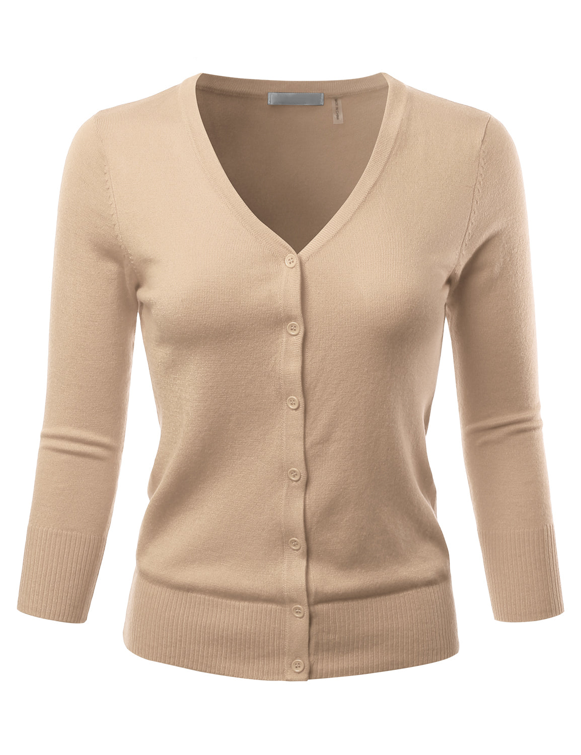Women's 3/4 Sleeve V-Neck Button Down Stretch Knit Cardigan Sweater (S-3X)