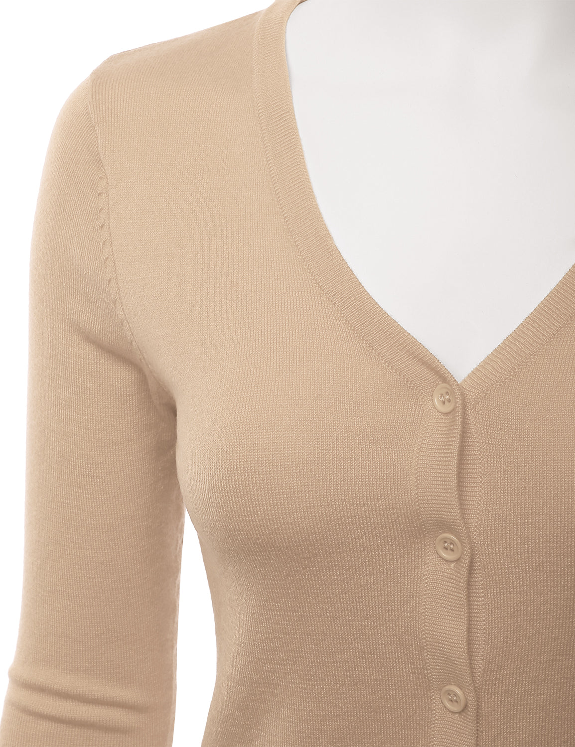 Women's 3/4 Sleeve V-Neck Button Down Stretch Knit Cardigan Sweater (S-3X)