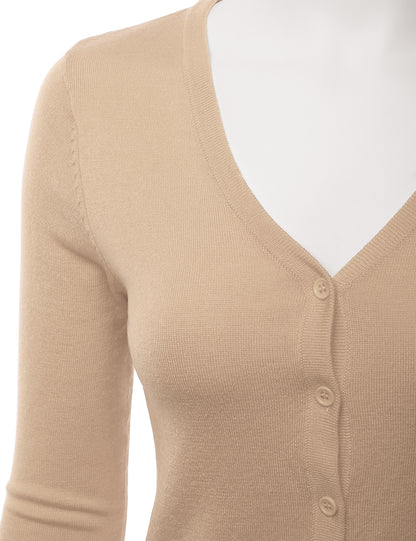 Women's 3/4 Sleeve V-Neck Button Down Stretch Knit Cardigan Sweater (S-3X)