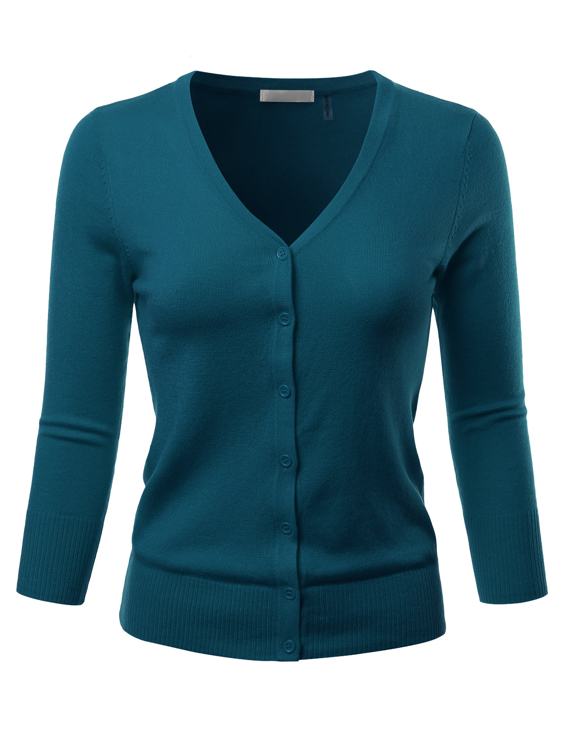 Women's 3/4 Sleeve V-Neck Button Down Stretch Knit Cardigan Sweater (S-3X)
