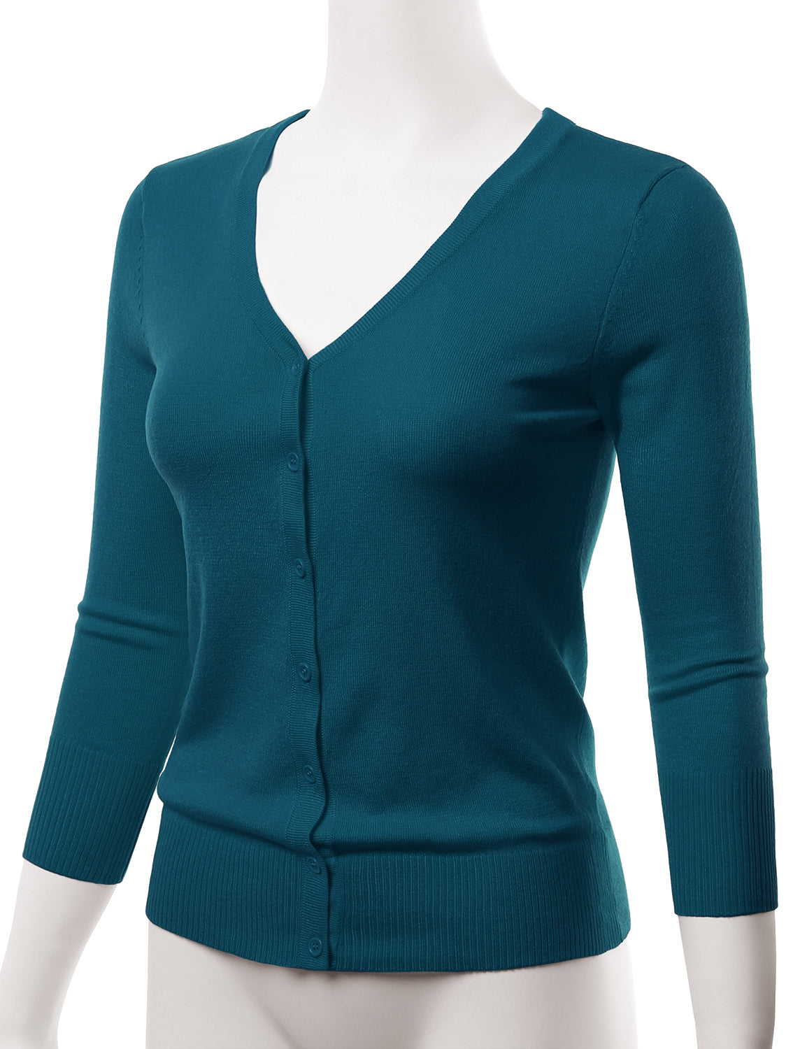 Women's 3/4 Sleeve V-Neck Button Down Stretch Knit Cardigan Sweater (S-3X)