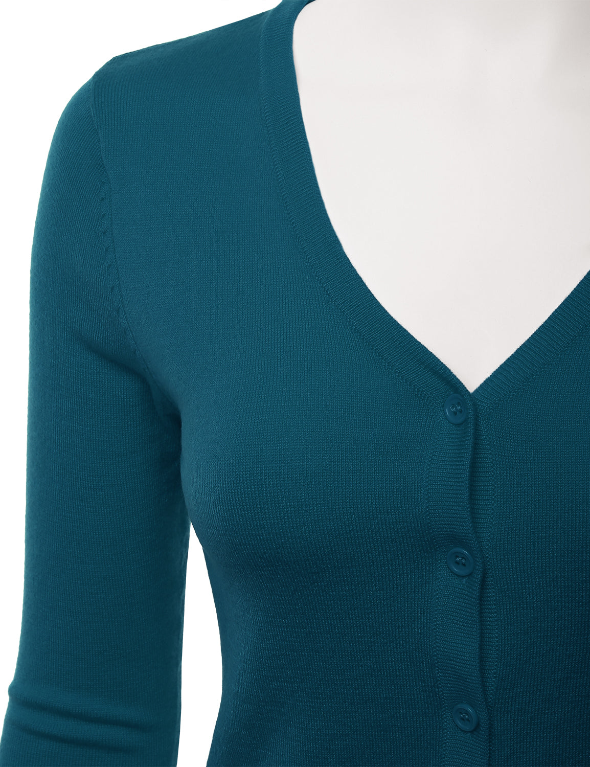 Women's 3/4 Sleeve V-Neck Button Down Stretch Knit Cardigan Sweater (S-3X)