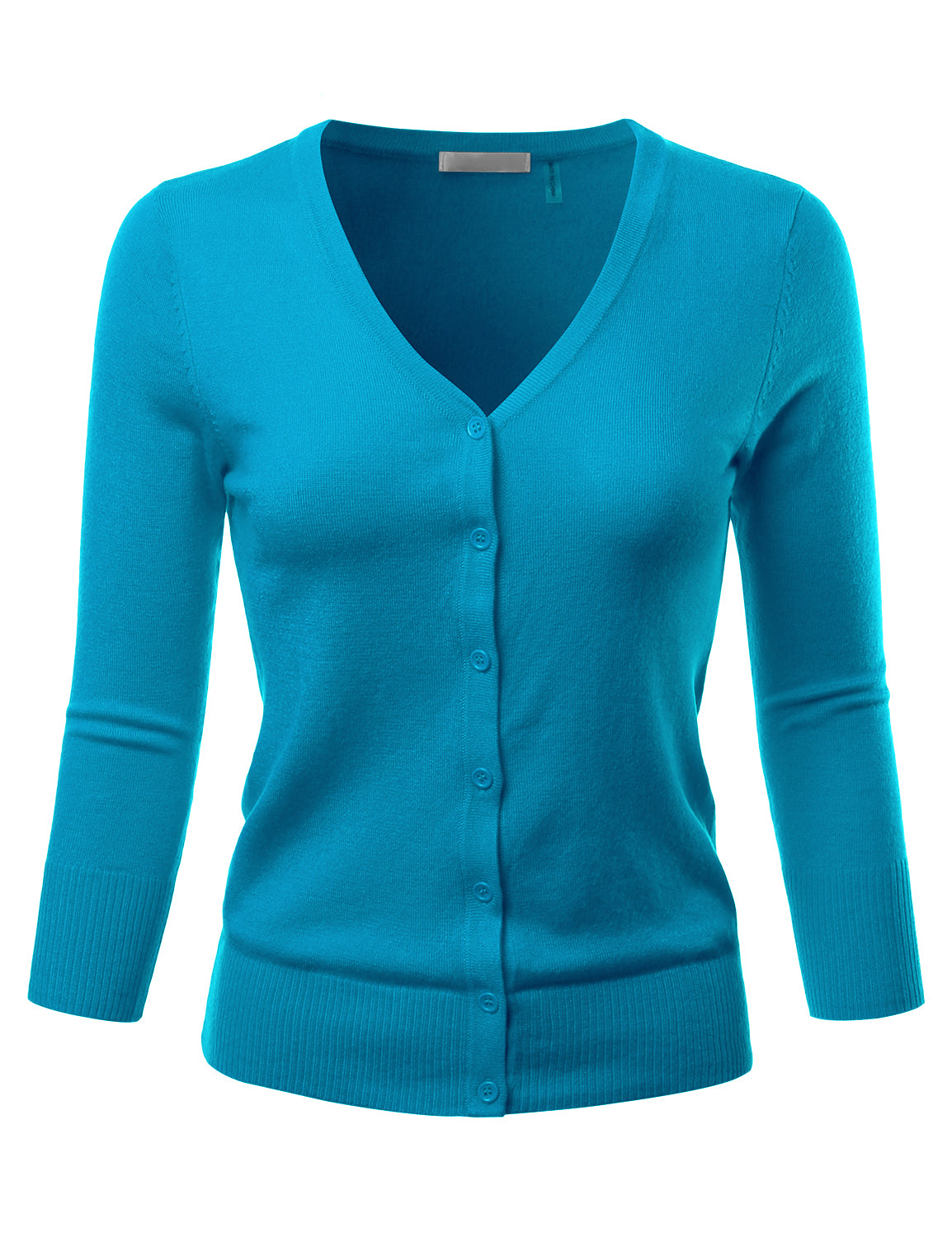 Women's 3/4 Sleeve V-Neck Button Down Stretch Knit Cardigan Sweater (S-3X)