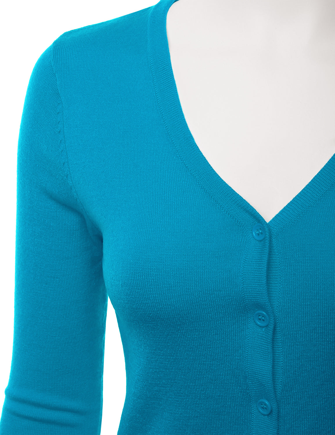 Women's 3/4 Sleeve V-Neck Button Down Stretch Knit Cardigan Sweater (S-3X)