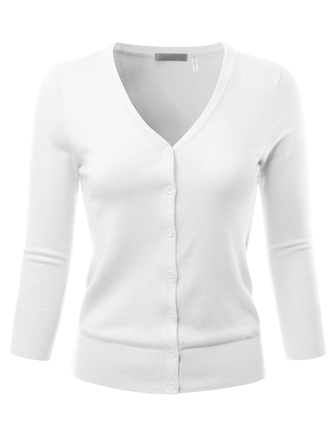Women's 3/4 Sleeve V-Neck Button Down Stretch Knit Cardigan Sweater (S-3X)