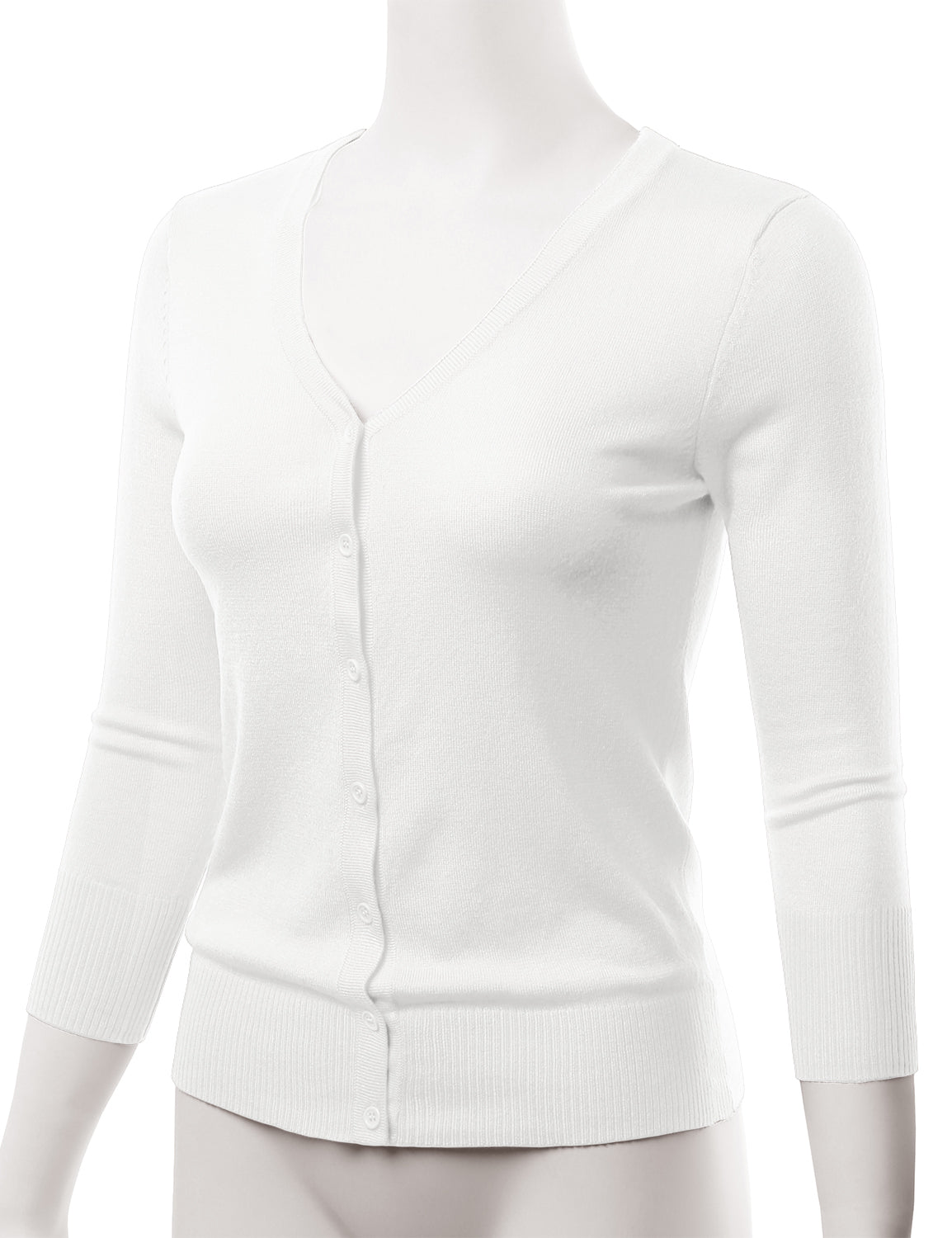 Women's 3/4 Sleeve V-Neck Button Down Stretch Knit Cardigan Sweater (S-3X)