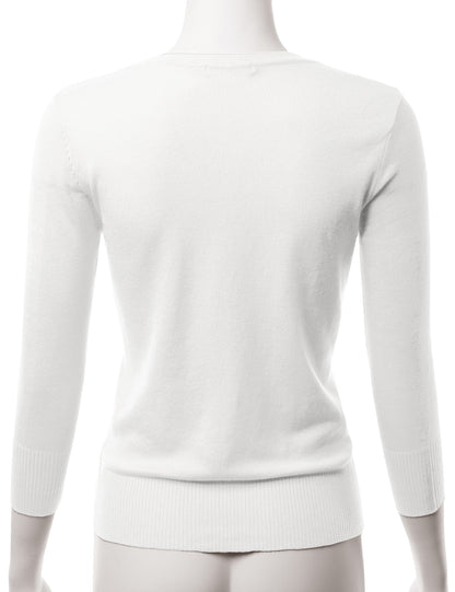 Women's 3/4 Sleeve V-Neck Button Down Stretch Knit Cardigan Sweater (S-3X)