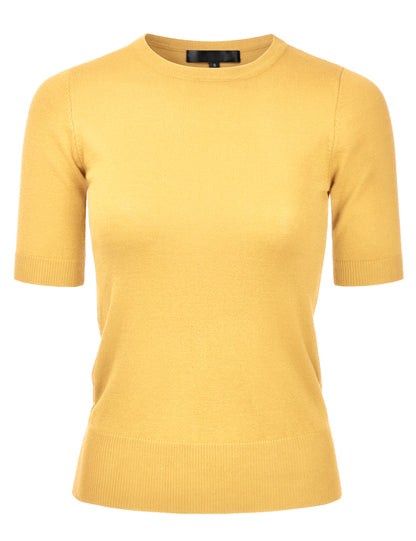 Women's Crewneck 1/2 Sleeve Slim Fit Pullover Knit Sweater Top (S-XL)