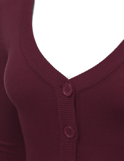Women's Button Down 3/4 Sleeve Cropped Bolero Cardigan Sweater (S-3XL)