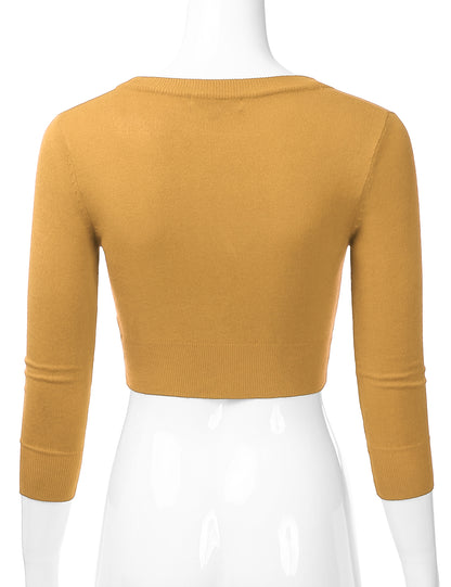 Women's Button Down 3/4 Sleeve Cropped Bolero Cardigan Sweater (S-3XL)