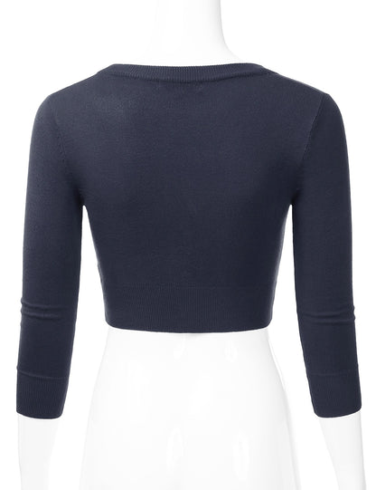 Women's Button Down 3/4 Sleeve Cropped Bolero Cardigan Sweater (S-3XL)