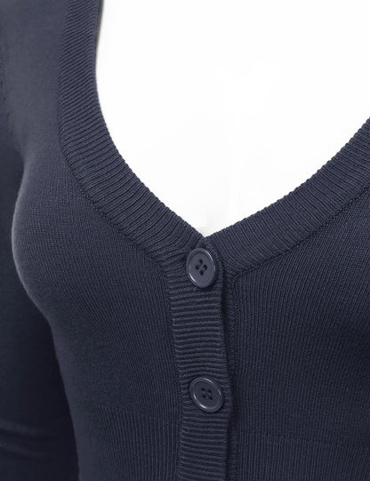 Women's Button Down 3/4 Sleeve Cropped Bolero Cardigan Sweater (S-3XL)
