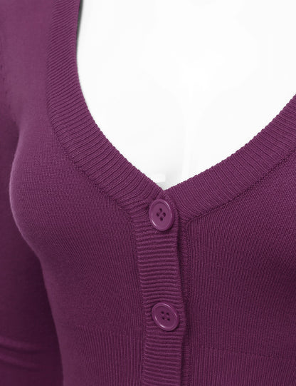Women's Button Down 3/4 Sleeve Cropped Bolero Cardigan Sweater (S-3XL)