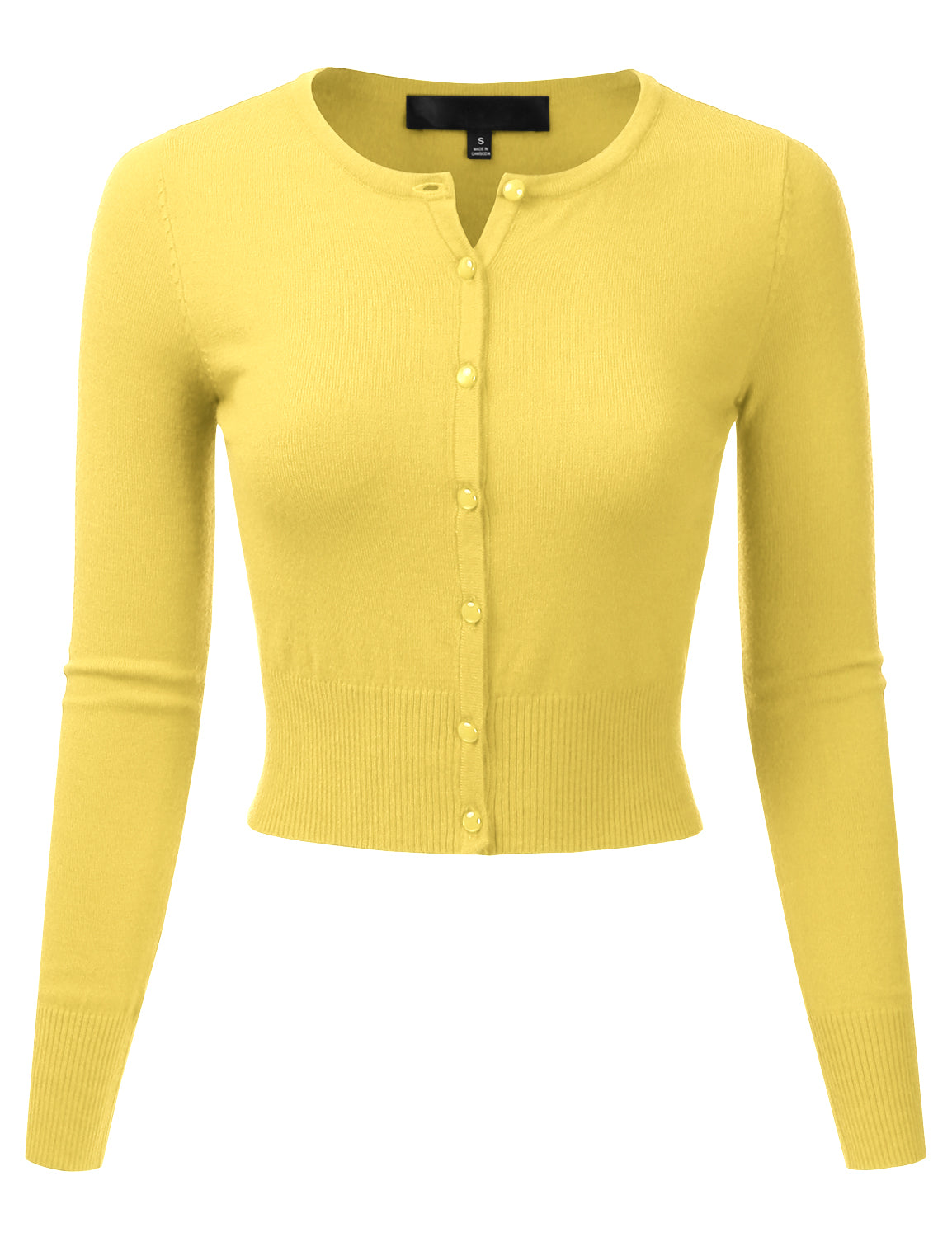 Women's Crewneck Button Down Long Sleeve Cropped Cardigan Sweater (S-XL)