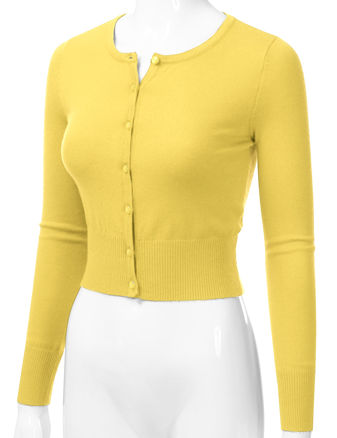 Women's Crewneck Button Down Long Sleeve Cropped Cardigan Sweater (S-XL)