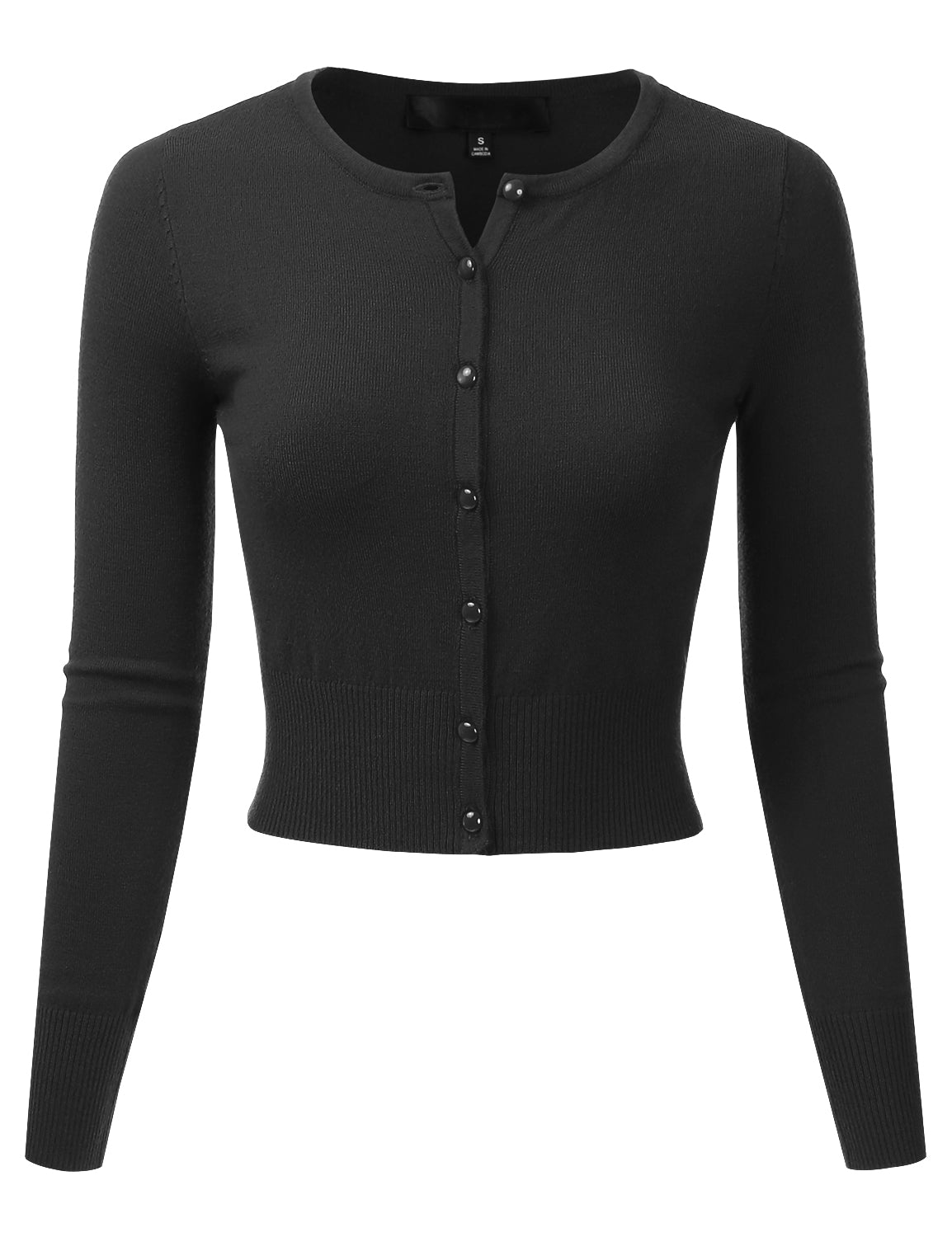 Women's Crewneck Button Down Long Sleeve Cropped Cardigan Sweater (S-XL)