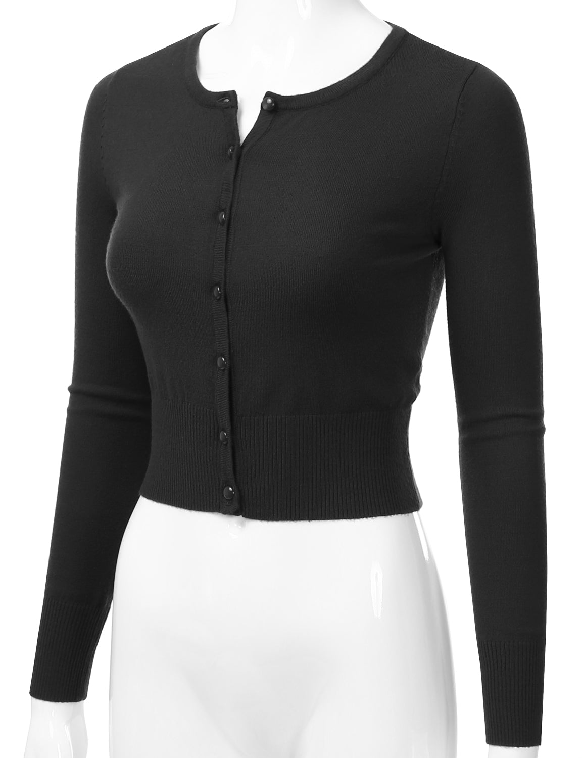 Women's Crewneck Button Down Long Sleeve Cropped Cardigan Sweater (S-XL)