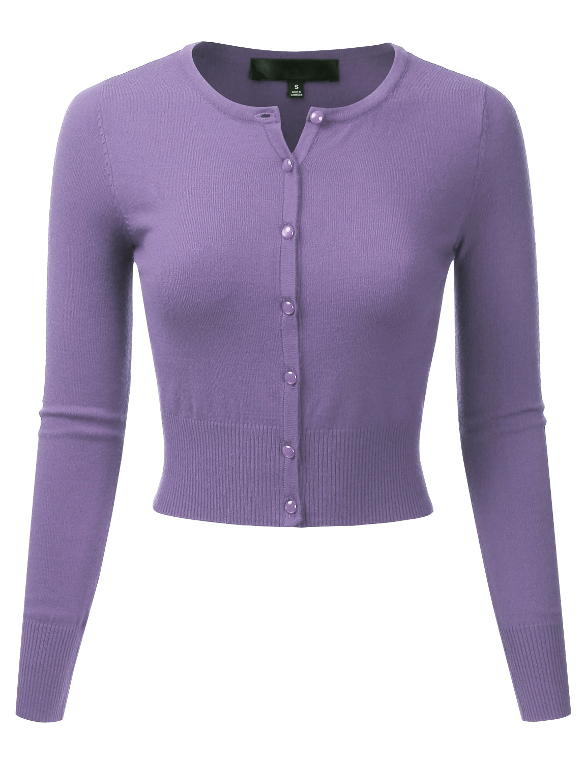 Women's Crewneck Button Down Long Sleeve Cropped Cardigan Sweater (S-XL)