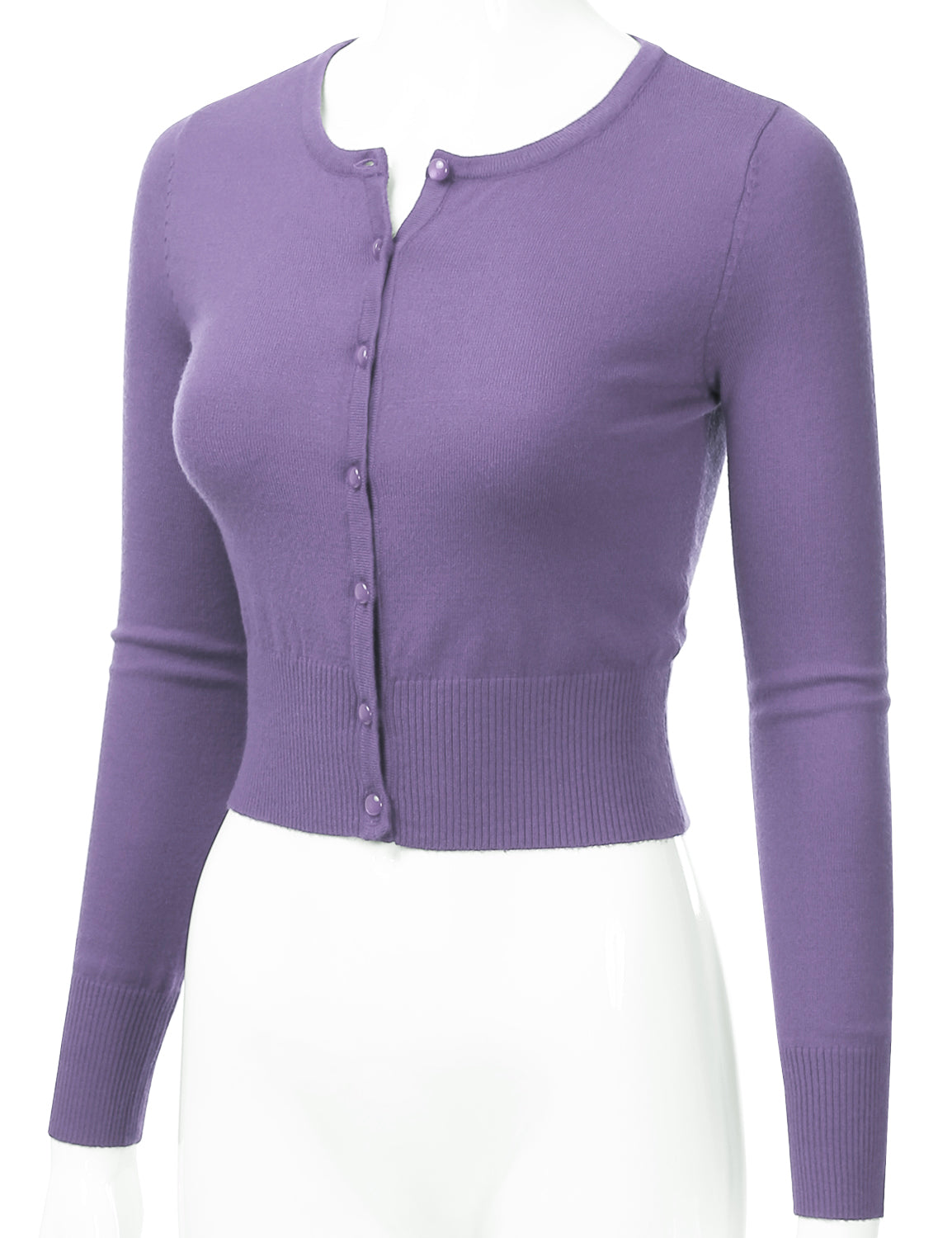 Women's Crewneck Button Down Long Sleeve Cropped Cardigan Sweater (S-XL)