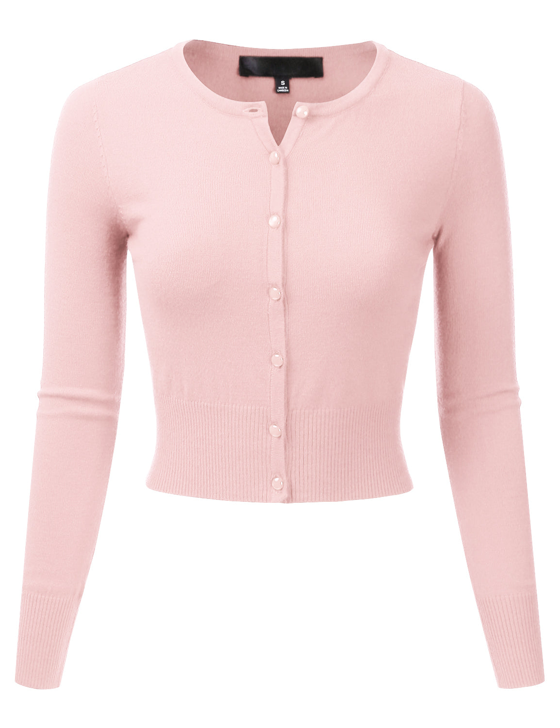 Women's Crewneck Button Down Long Sleeve Cropped Cardigan Sweater (S-XL)