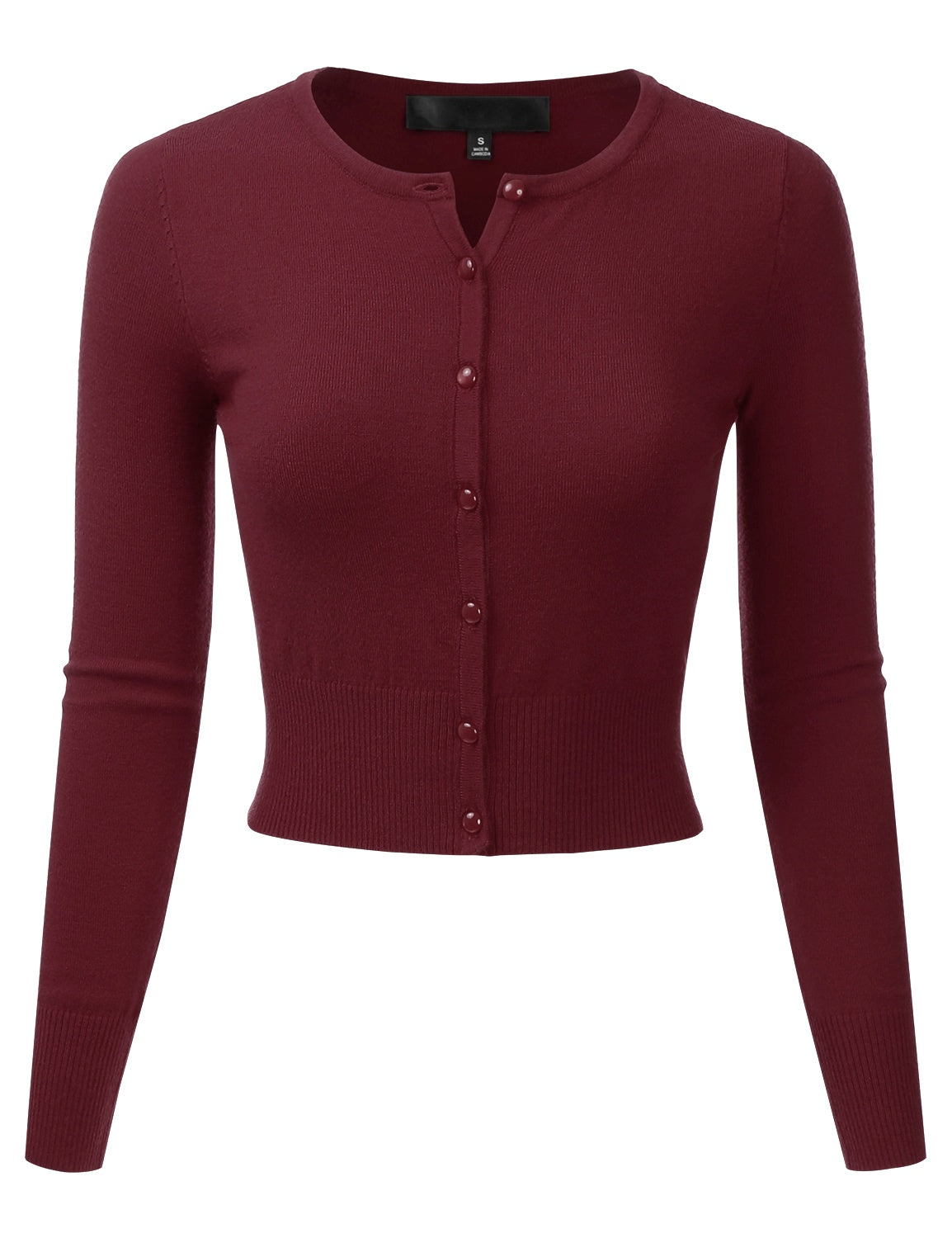 Women's Crewneck Button Down Long Sleeve Cropped Cardigan Sweater (S-XL)