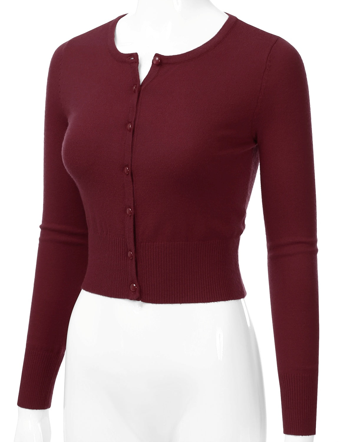 Women's Crewneck Button Down Long Sleeve Cropped Cardigan Sweater (S-XL)