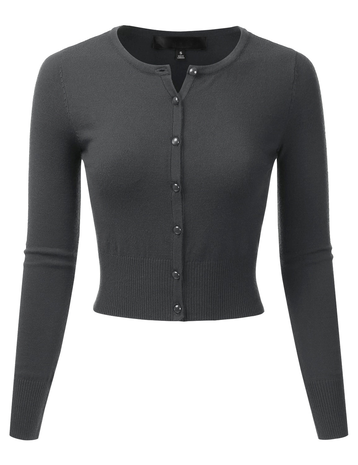 Women's Crewneck Button Down Long Sleeve Cropped Cardigan Sweater (S-XL)