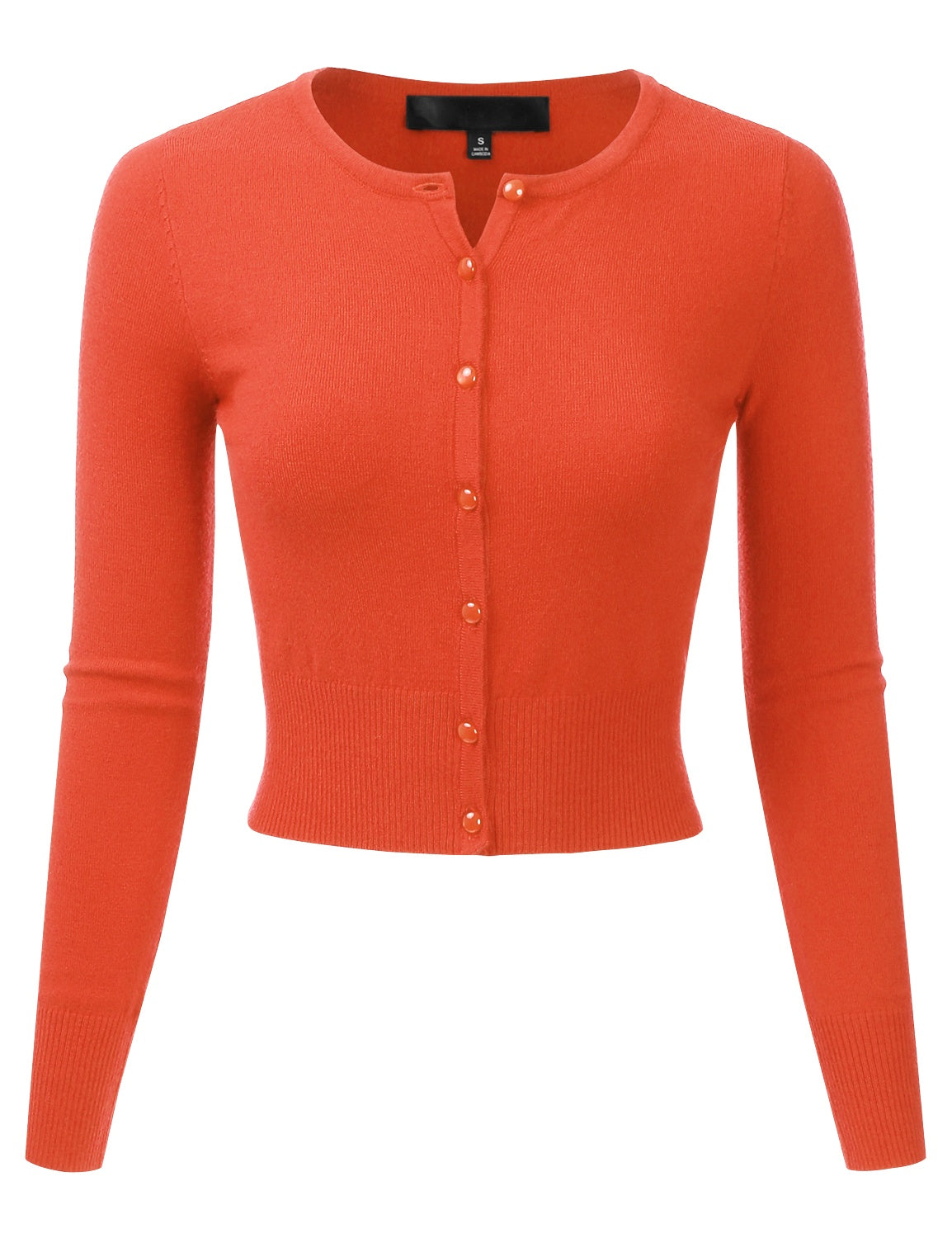 Women's Crewneck Button Down Long Sleeve Cropped Cardigan Sweater (S-XL)