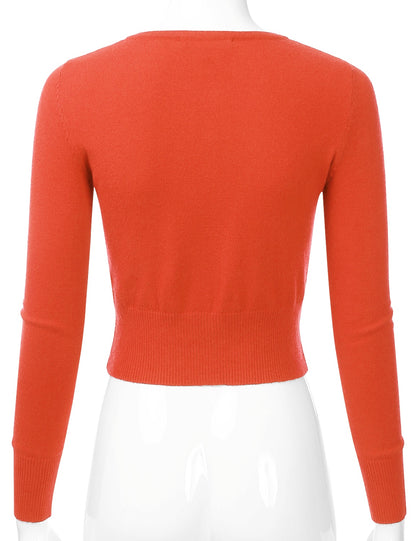 Women's Crewneck Button Down Long Sleeve Cropped Cardigan Sweater (S-XL)