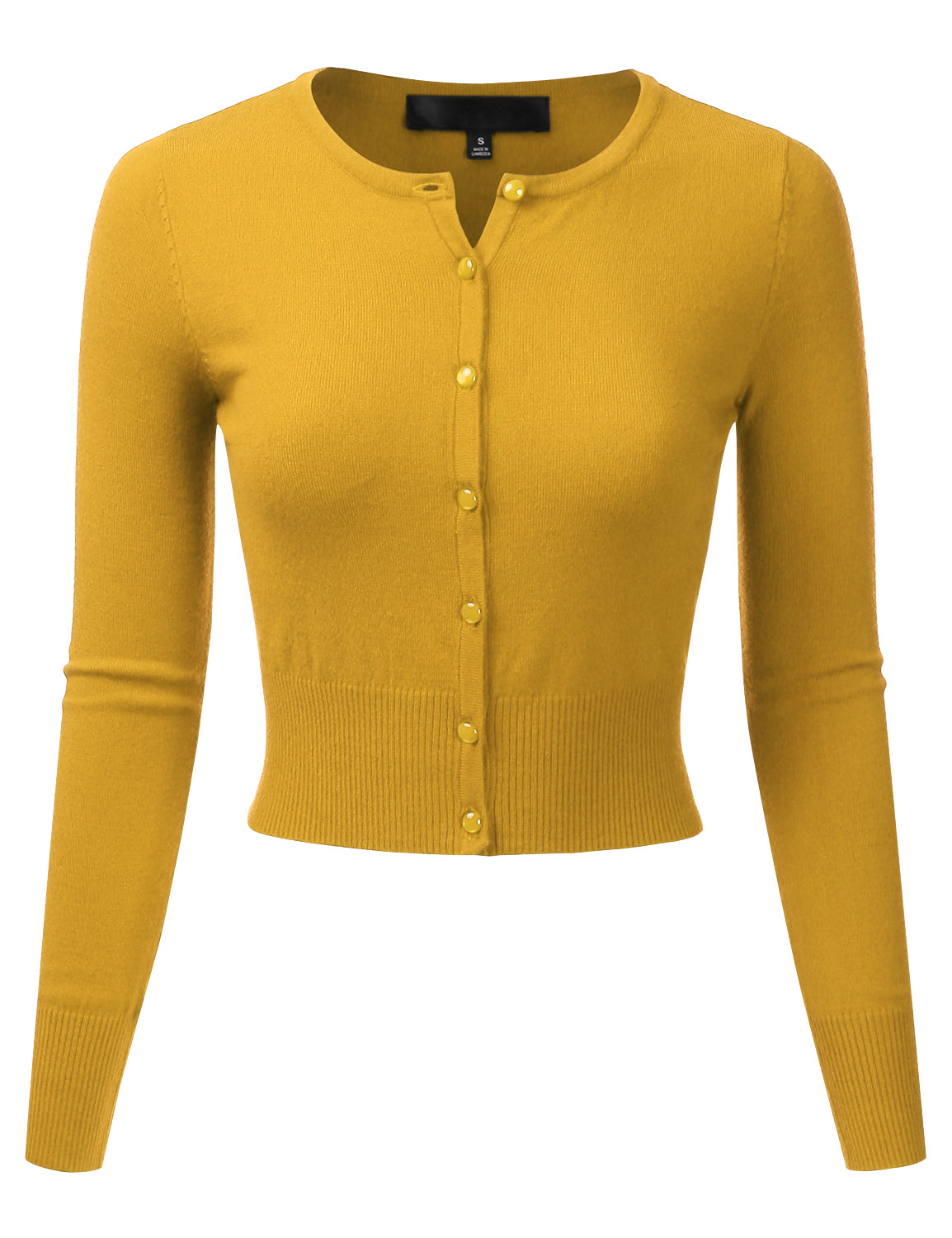 Women's Crewneck Button Down Long Sleeve Cropped Cardigan Sweater (S-XL)