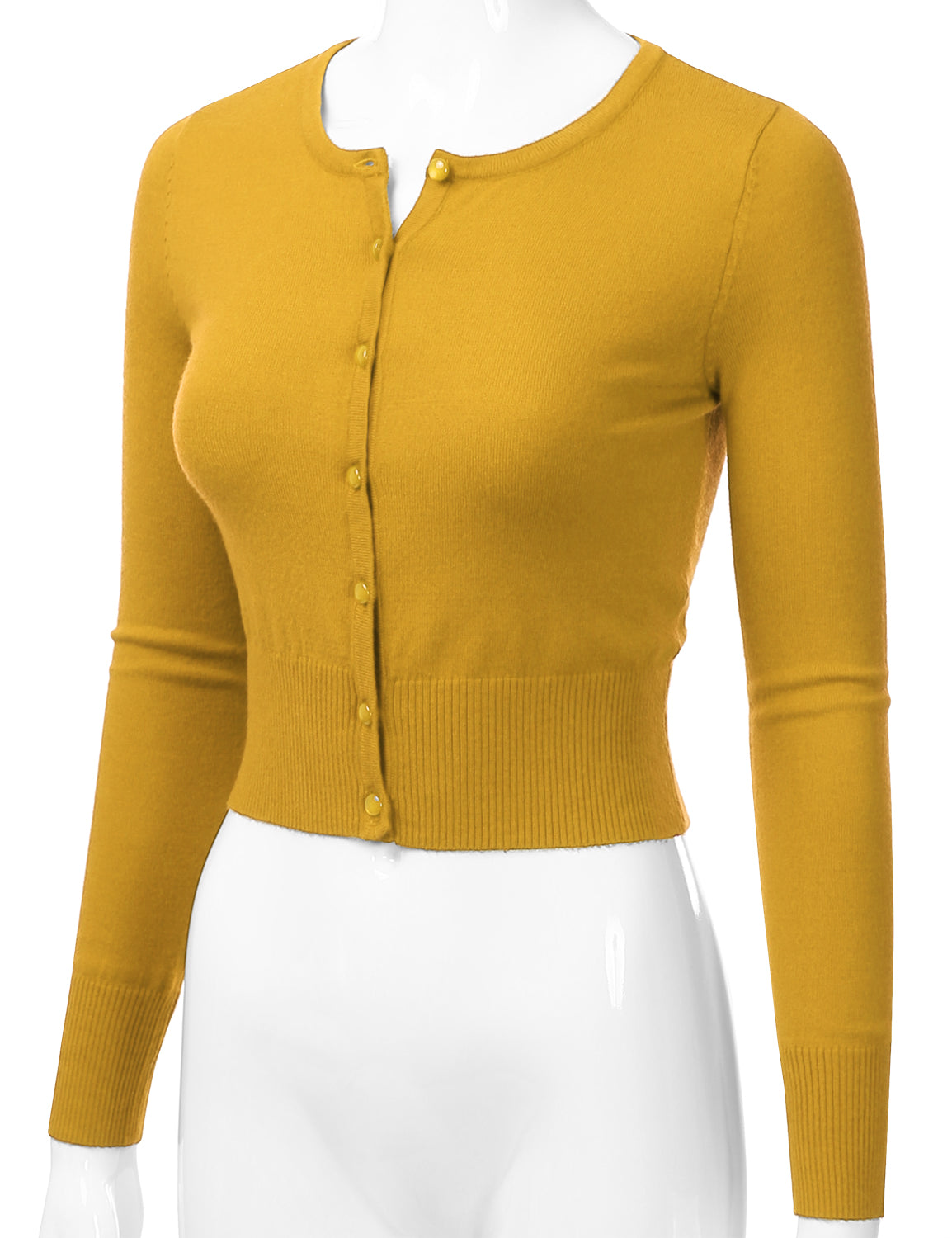 Women's Crewneck Button Down Long Sleeve Cropped Cardigan Sweater (S-XL)