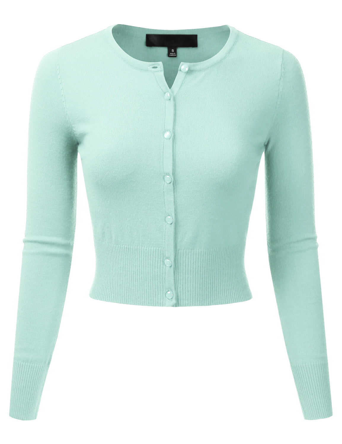 Women's Crewneck Button Down Long Sleeve Cropped Cardigan Sweater (S-XL)