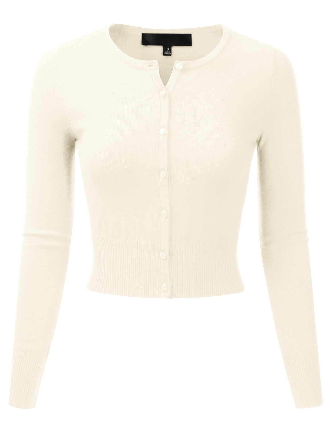 Women's Crewneck Button Down Long Sleeve Cropped Cardigan Sweater (S-XL)