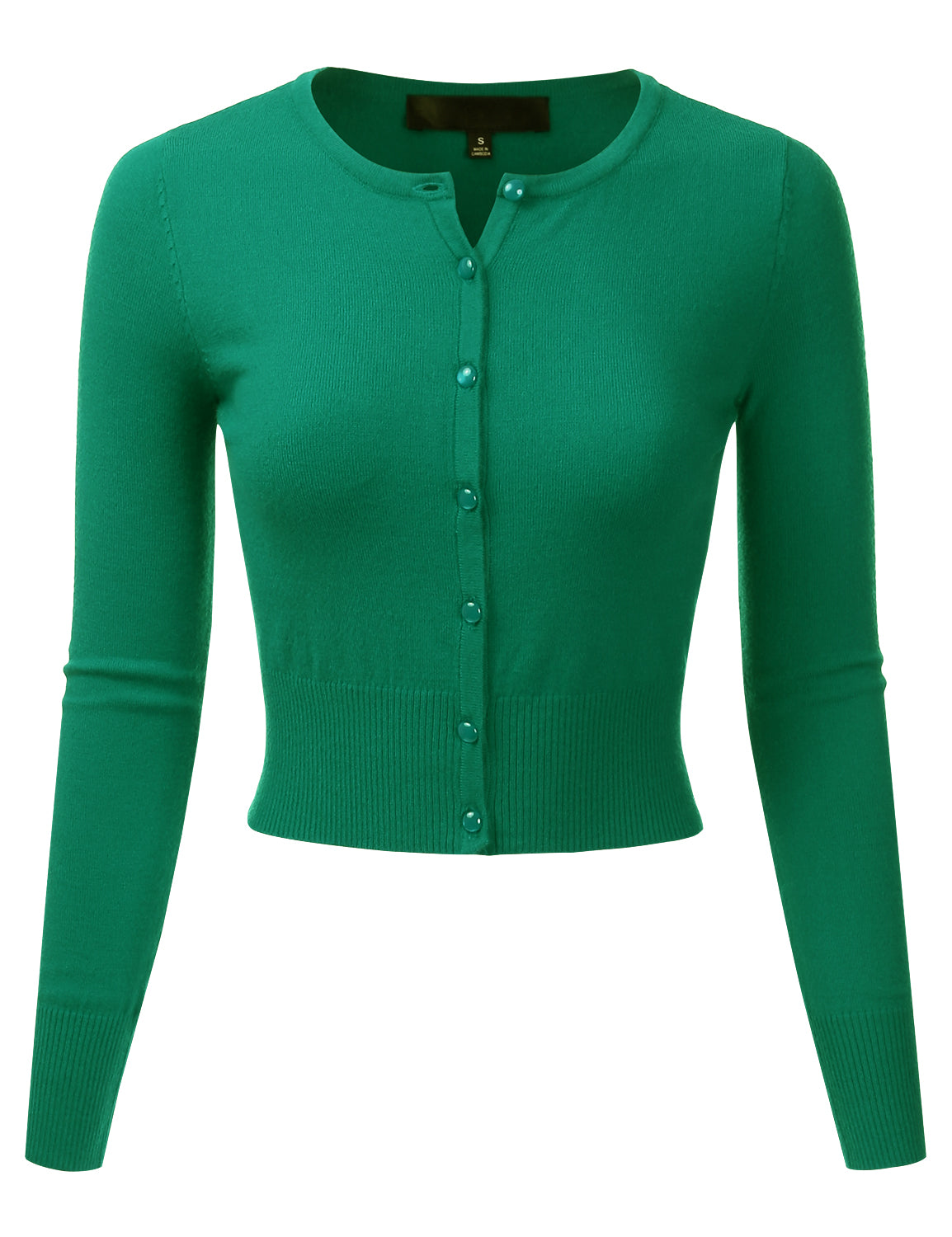 Women's Crewneck Button Down Long Sleeve Cropped Cardigan Sweater (S-XL)