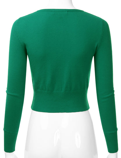 Women's Crewneck Button Down Long Sleeve Cropped Cardigan Sweater (S-XL)