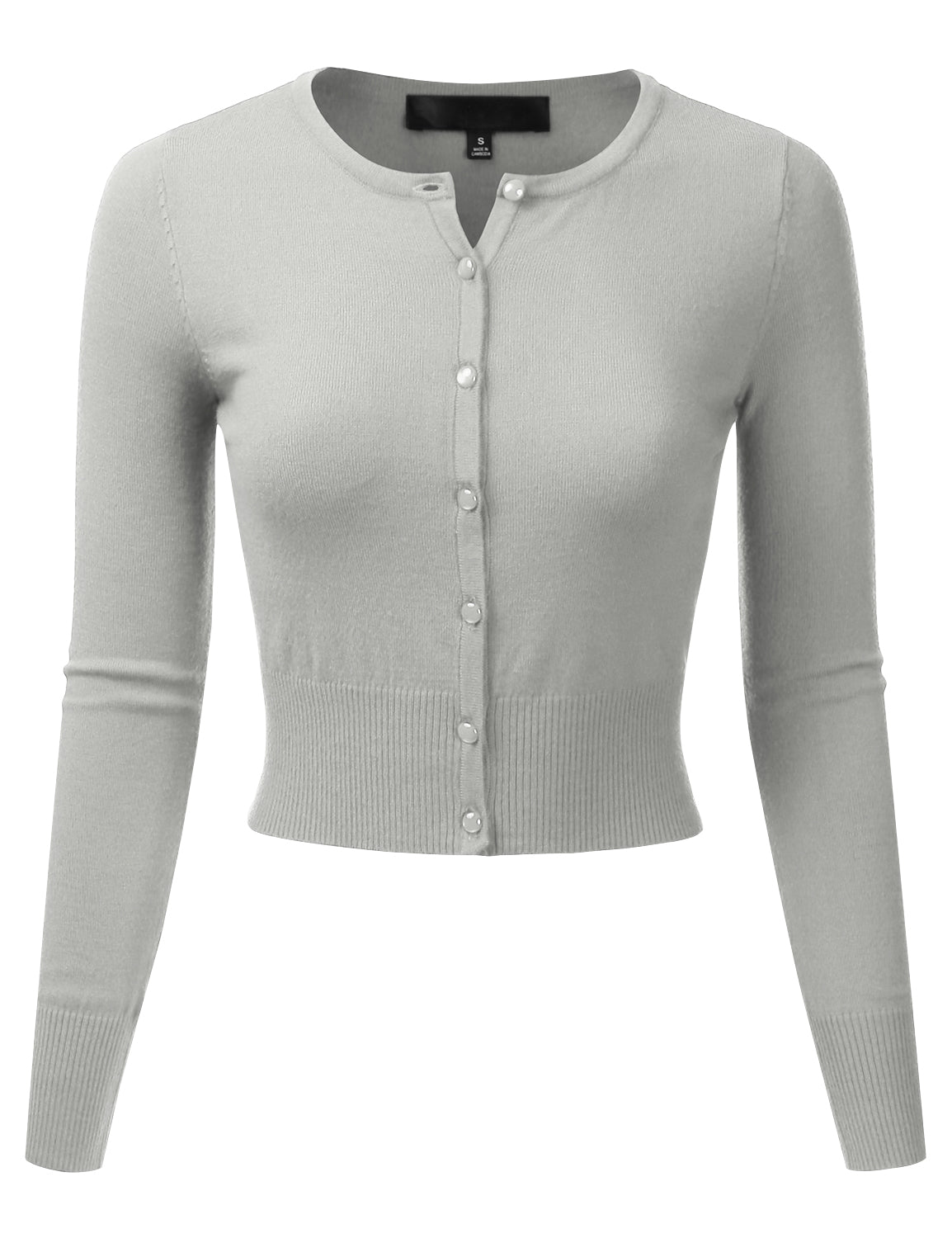 Women's Crewneck Button Down Long Sleeve Cropped Cardigan Sweater (S-XL)