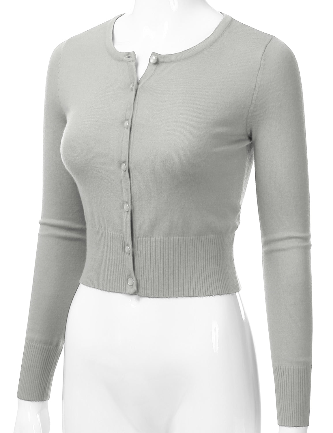 Women's Crewneck Button Down Long Sleeve Cropped Cardigan Sweater (S-XL)