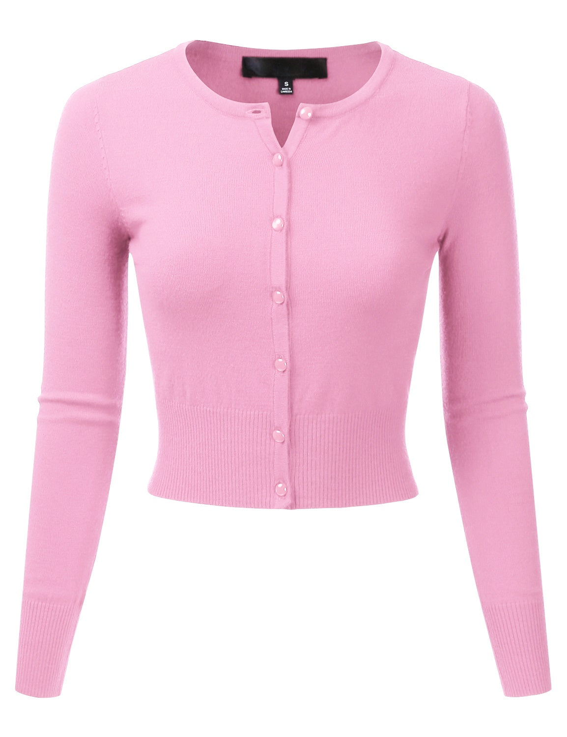 Women's Crewneck Button Down Long Sleeve Cropped Cardigan Sweater (S-XL)