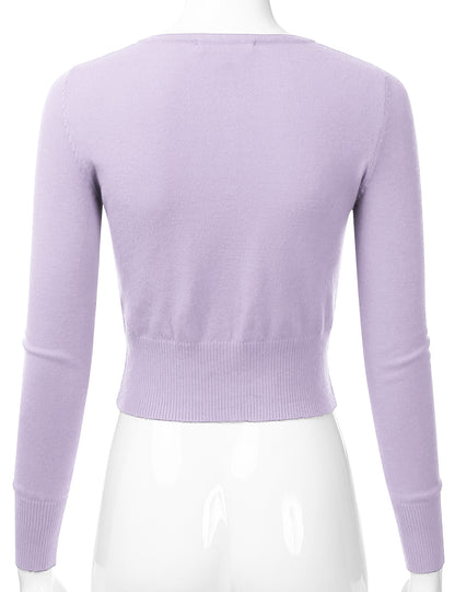 Women's Crewneck Button Down Long Sleeve Cropped Cardigan Sweater (S-XL)