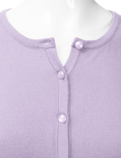 Women's Crewneck Button Down Long Sleeve Cropped Cardigan Sweater (S-XL)