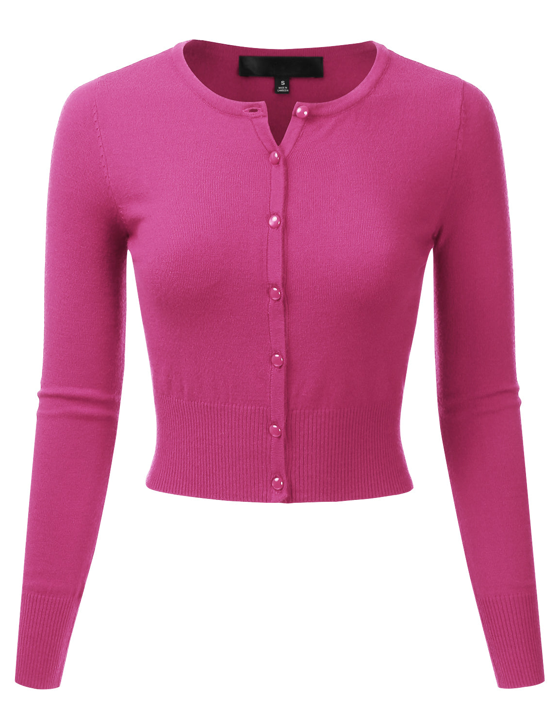 Women's Crewneck Button Down Long Sleeve Cropped Cardigan Sweater (S-XL)